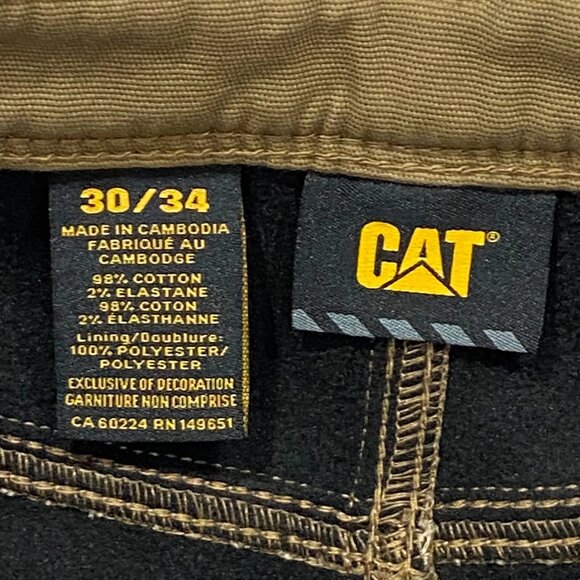 CAT Caterpillar Work Pants Mens 30 x 34 Brown Canvas Fleece Lined Insulated - Picture 8 of 15
